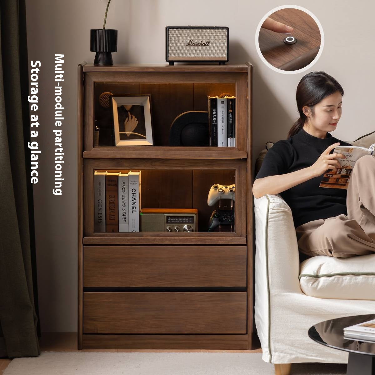 Black Walnut Solid Wood Modern Style Side Cabinet