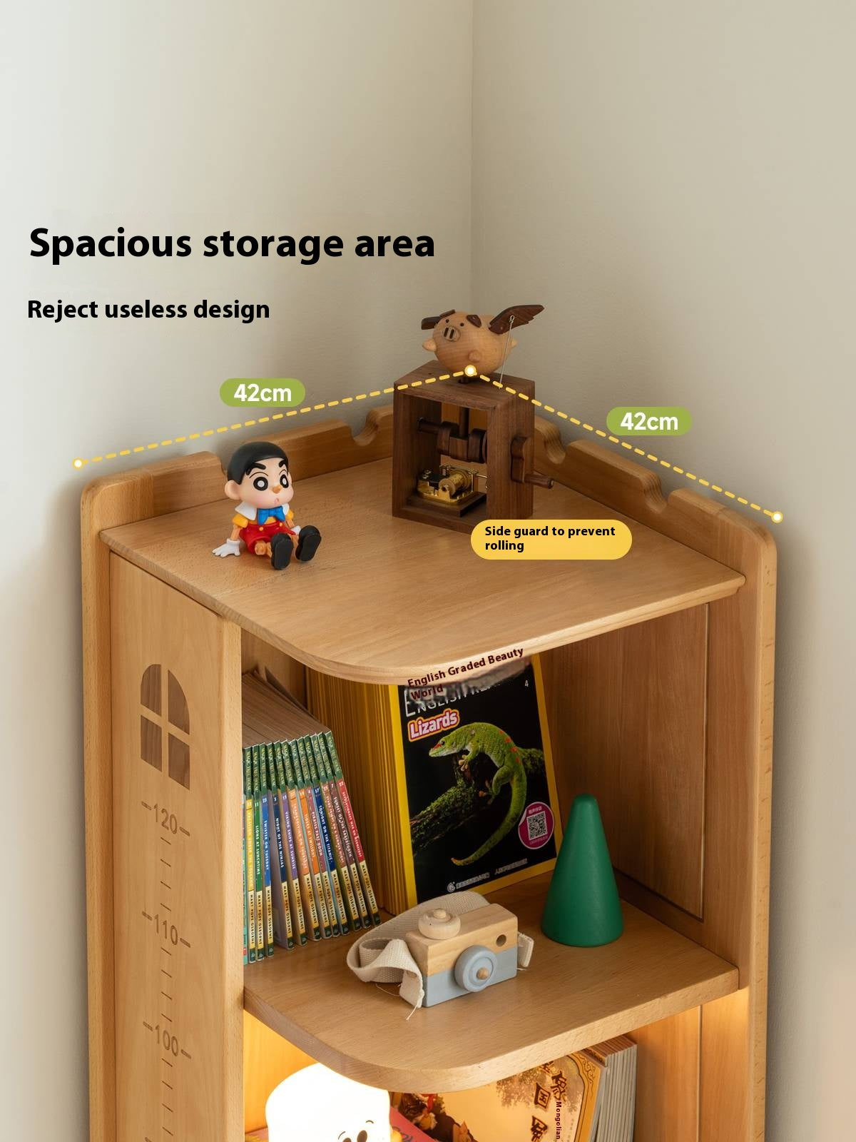 Beech Solid Wood Children's Bookshelf Storage Corner Cabinet