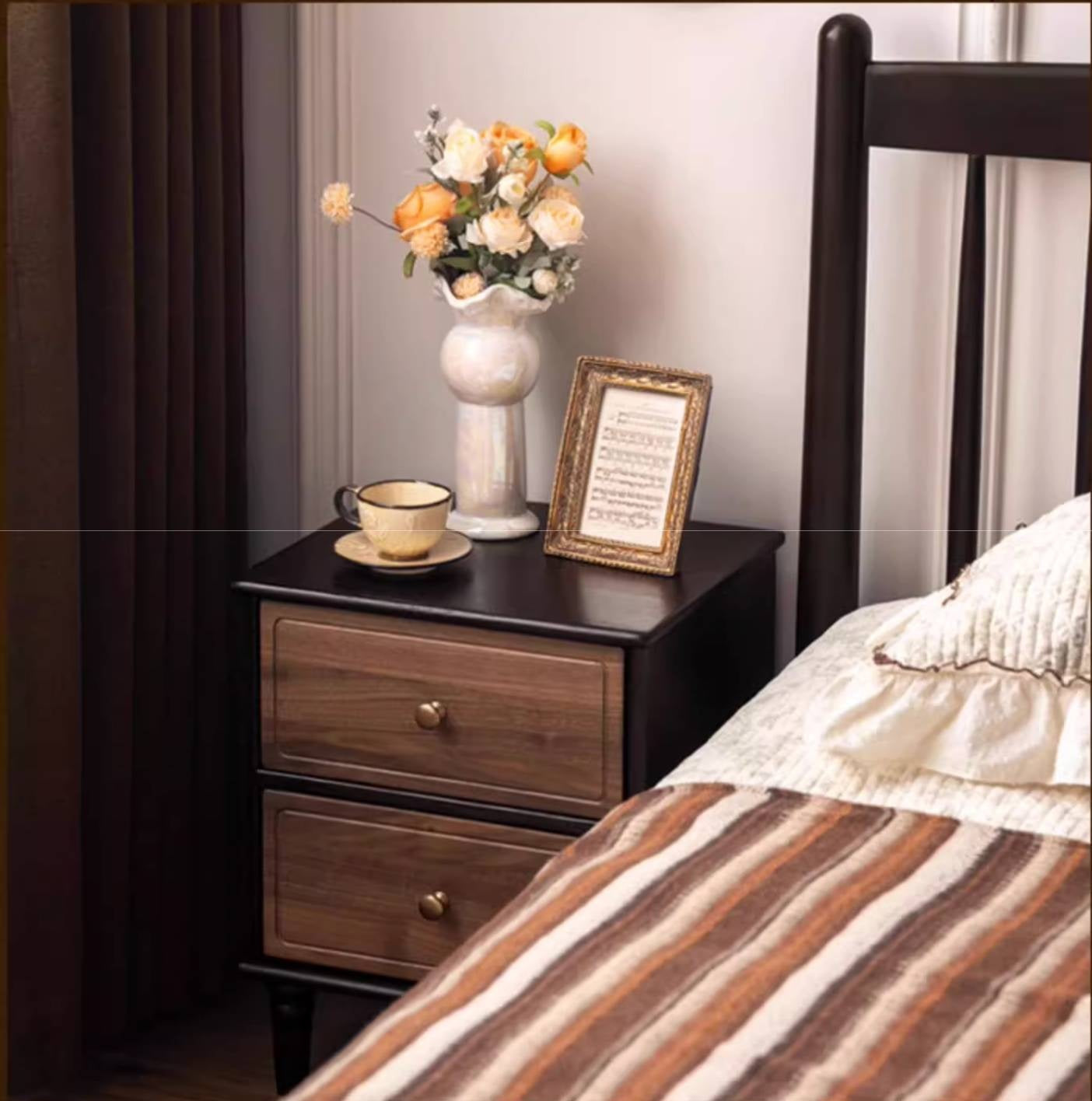 Black Walnut American Retro Style Solid Wood Nightstand