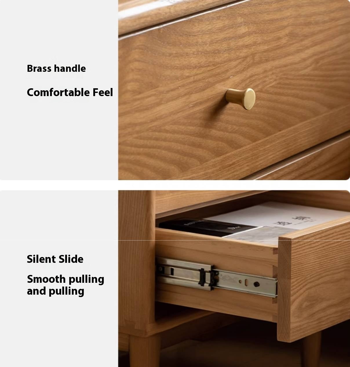 Ash, Cherry Solid Wood Modern Style Nightstand