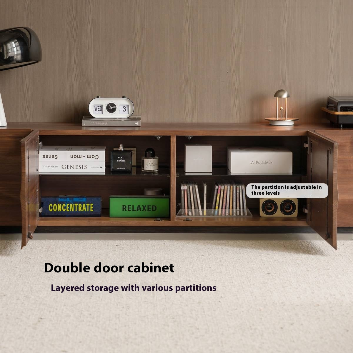 Black Walnut, Sandal Solid Wood Italian Light Luxury Style TV Stand