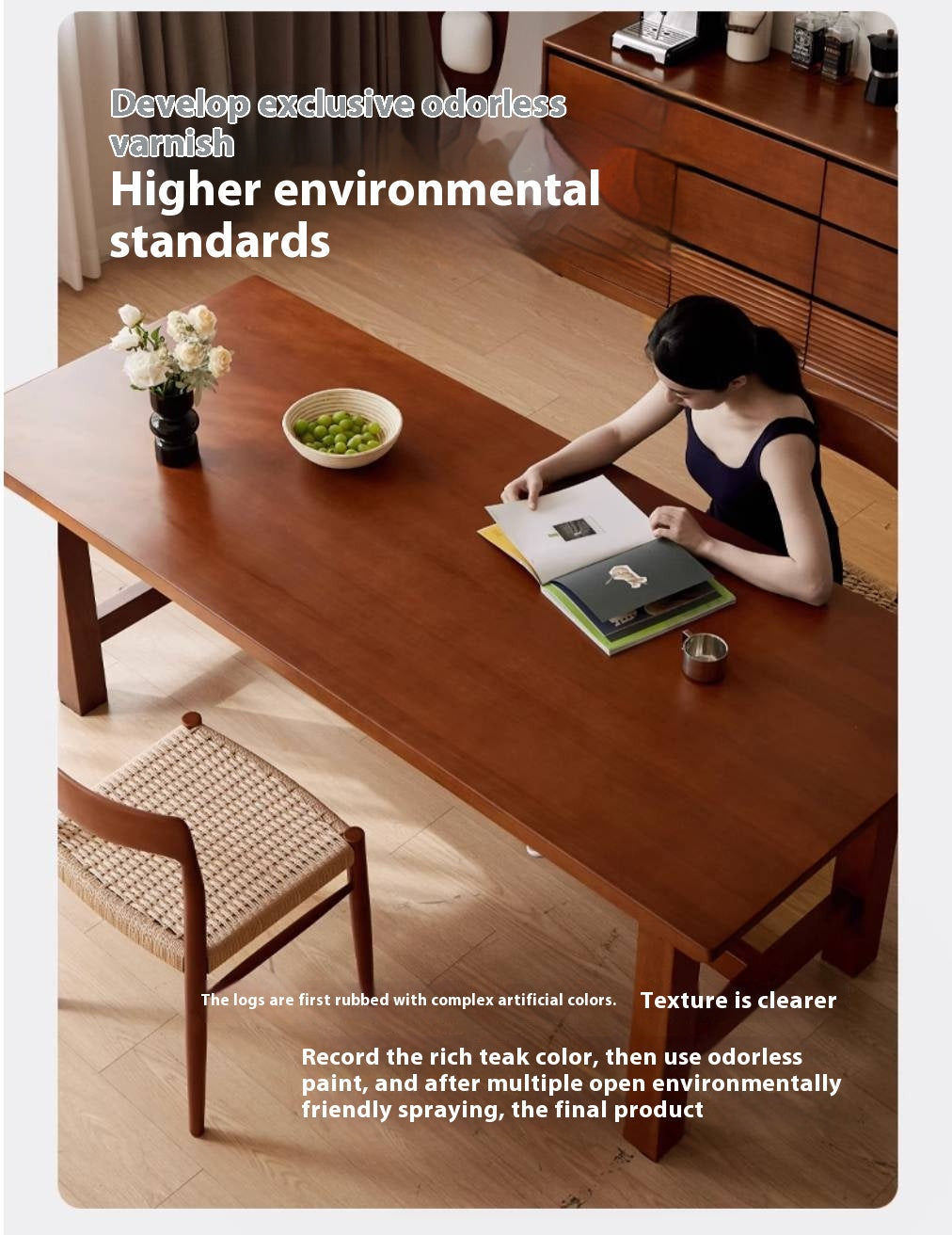 Poplar Solid Wood Mid Ancient Style Dining Table