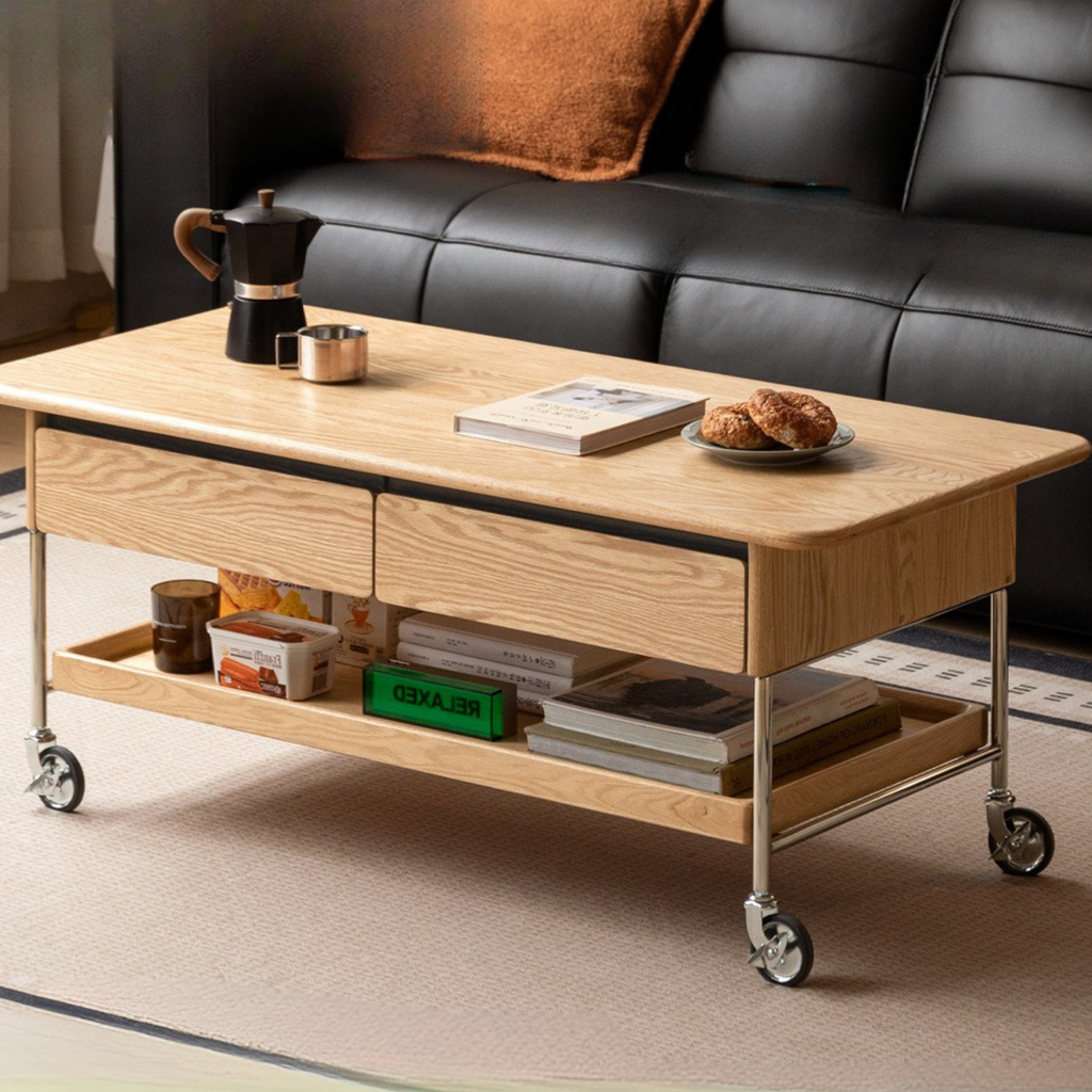 Oak Solid Wood Modern Mobile Coffee Table