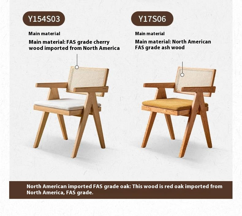 Oak Solid Wood Light Luxury Rattan Chair