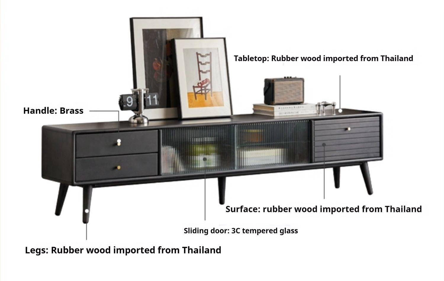 Solid Rubberwood, Oak Solid Wood Scandinavian TV Stand