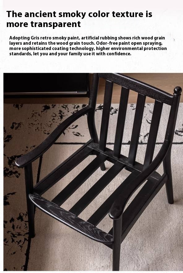 Poplar Solid Wood French Retro Black Backrest Soft Armchair