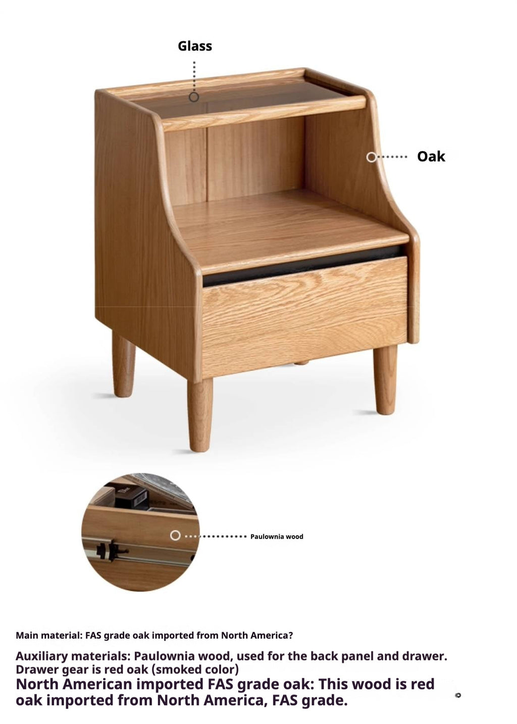 Rubberwood, Oak Solid Wood Log Style Nightstand