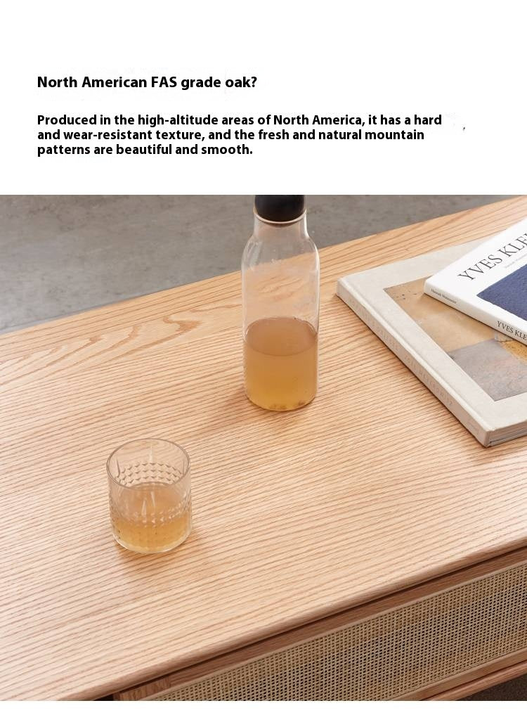 Oak Solid Wood Modern Style Rattan Tea Table