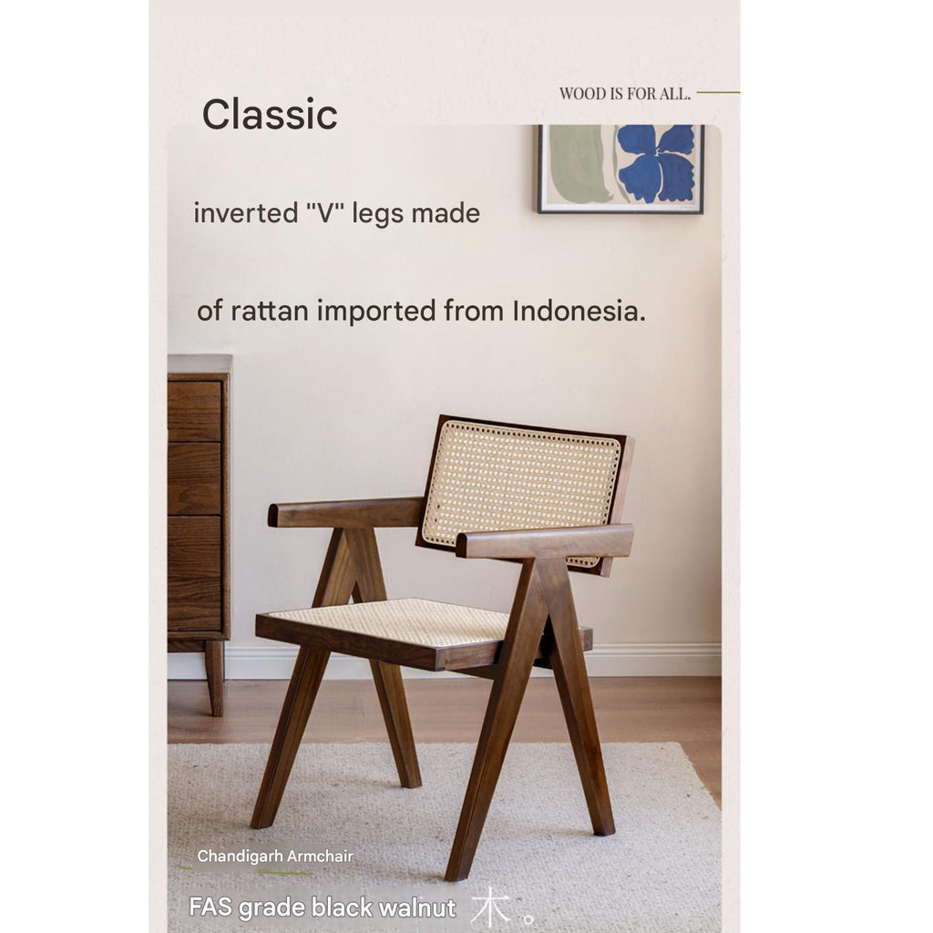 Black Walnut Solid Wood Wabi-Sabi Style Rattan Chair