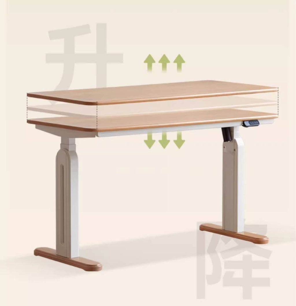 Beech Solid Wood Cream Style Study Electric Lift Desk