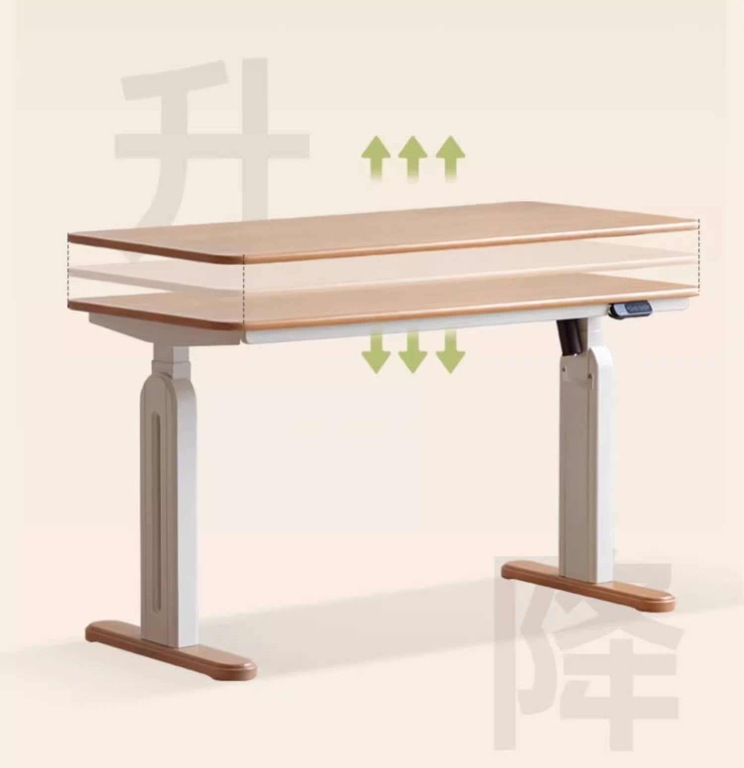 Beech Solid Wood Cream Style Study Electric Lift Desk
