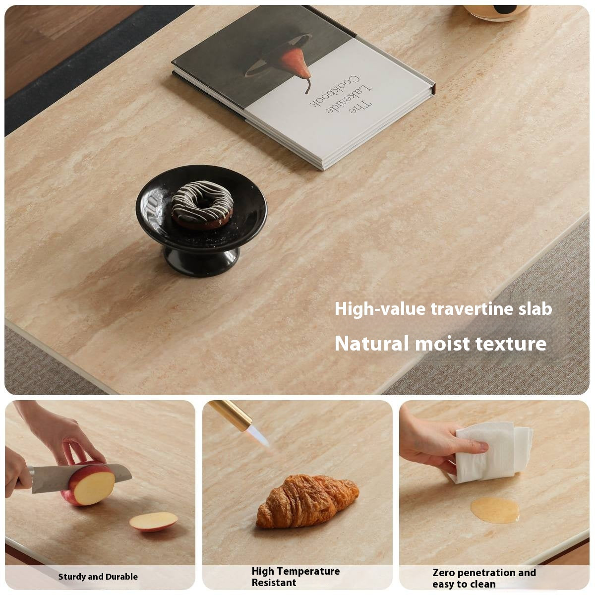 Poplar Solid Wood Medieval Style Rock Plate Coffee Table