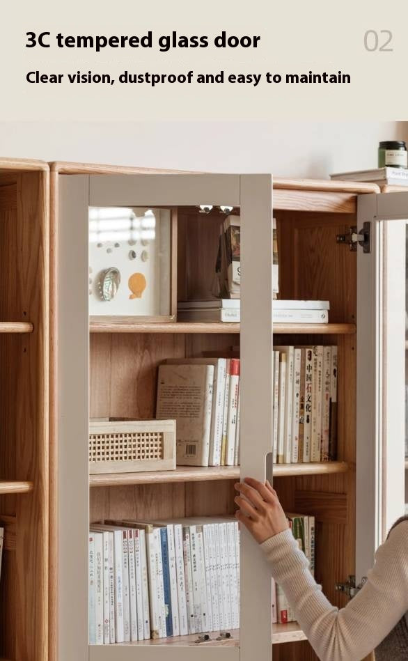 Oak Solid Wood Bookcase Storage Style Floor High