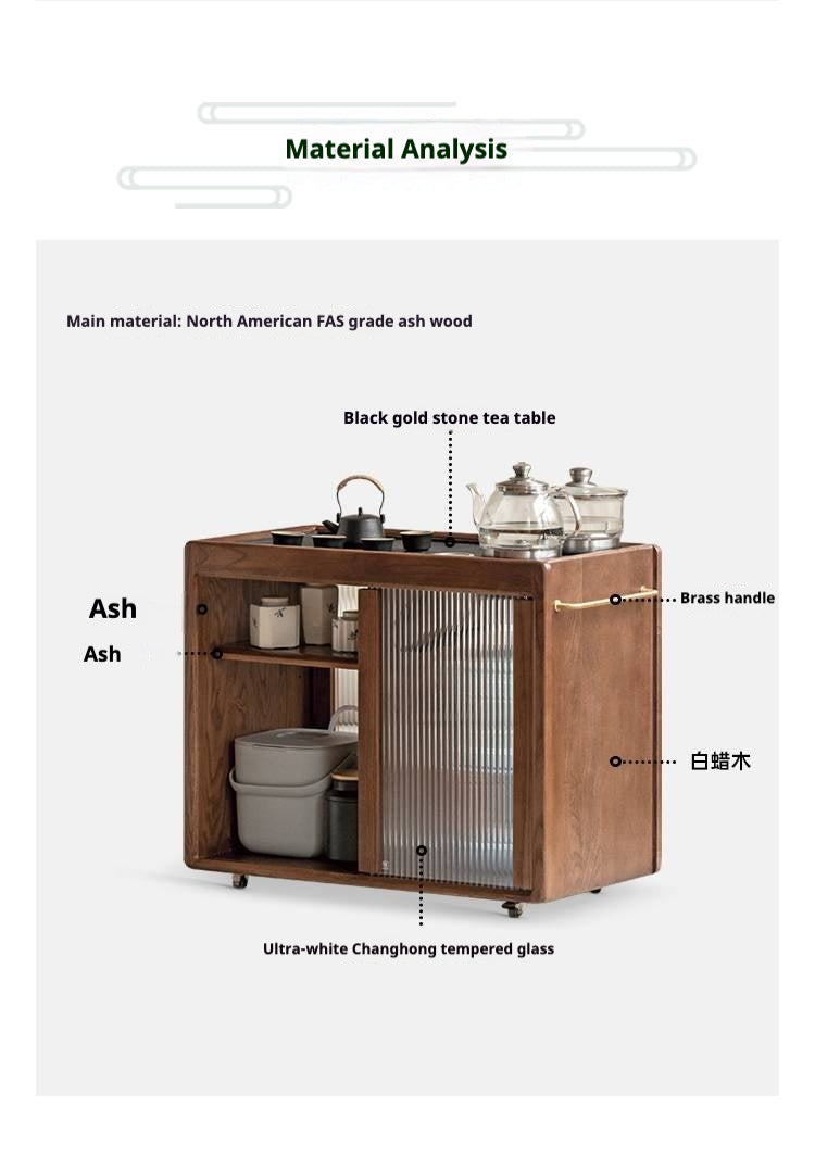 Ash, Oak, Black Walnut Solid Wood Mobile Side Tea Cabinet