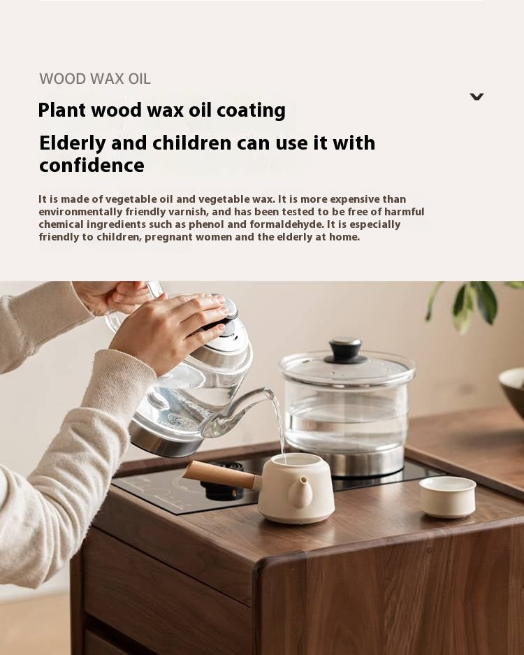 Black Walnut, Oak Solid Mobile Wood Tea Cabinet