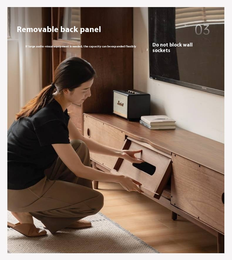 Black Walnut Solid Wood Sliding Doors TV Cabinet