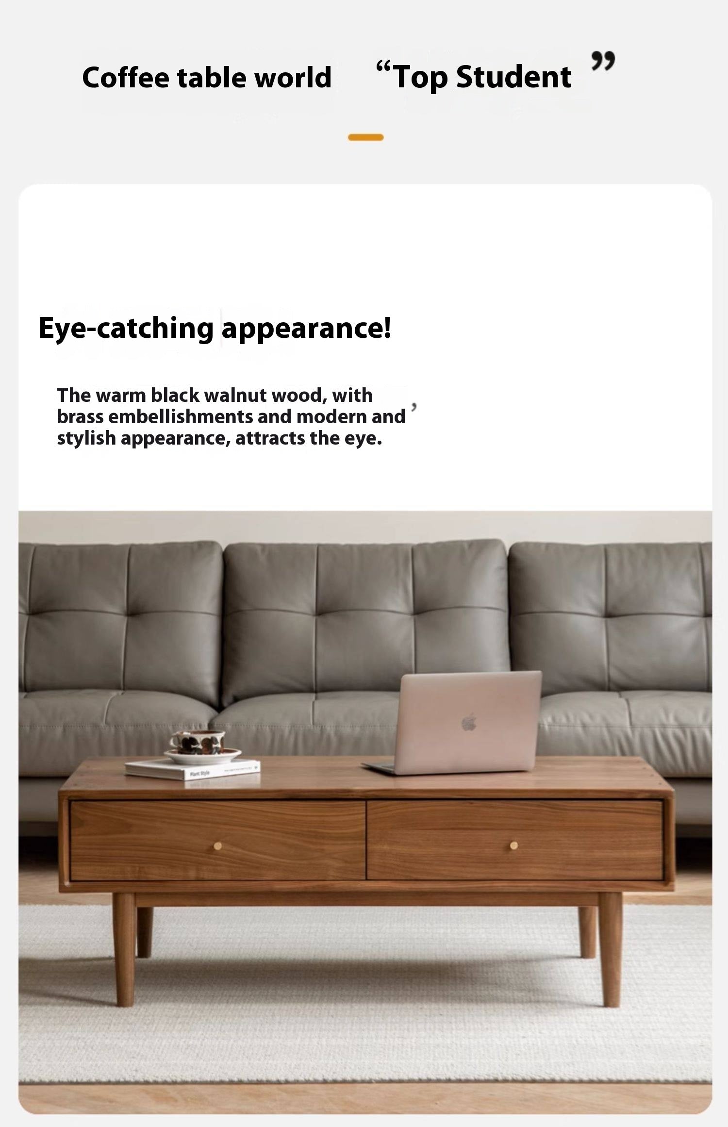 Golden Sandalwood, Black Walnut Solid Wood Rock Plate Tea Table