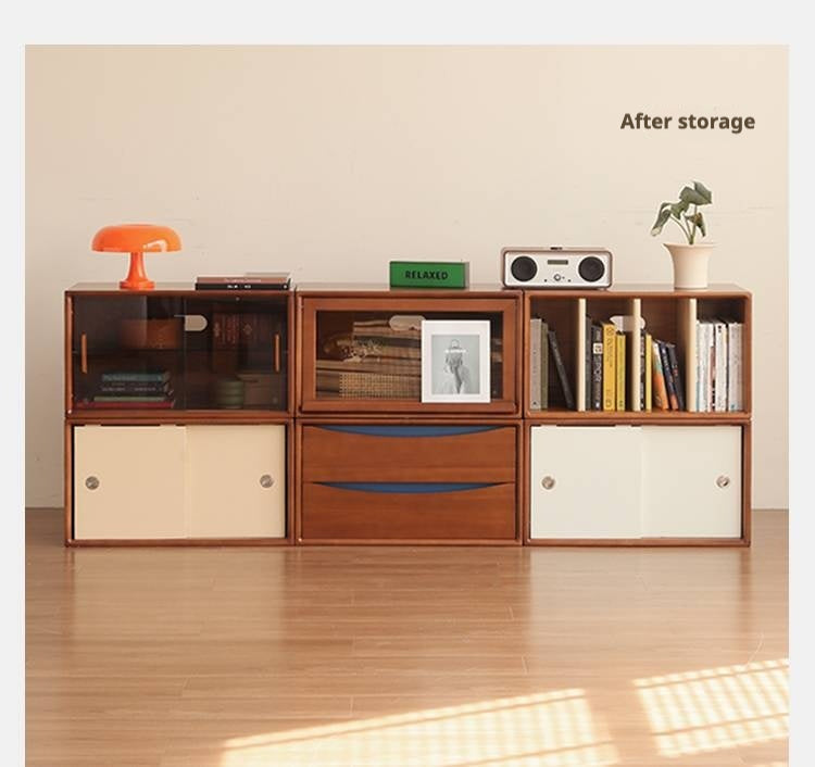 Poplar Solid Wood TV Cabinet Antique Style Module Combination.