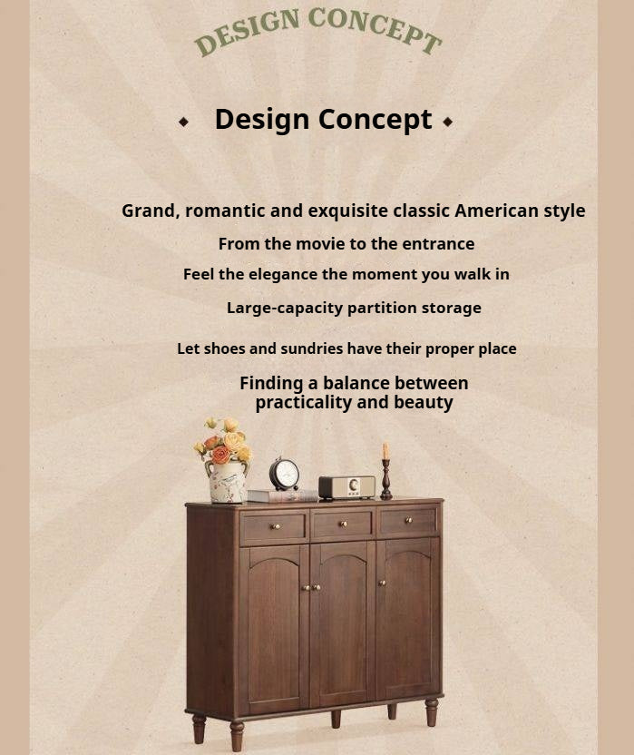 Sandalwood Solid Wood American Retro Storage Shoe Cabinet