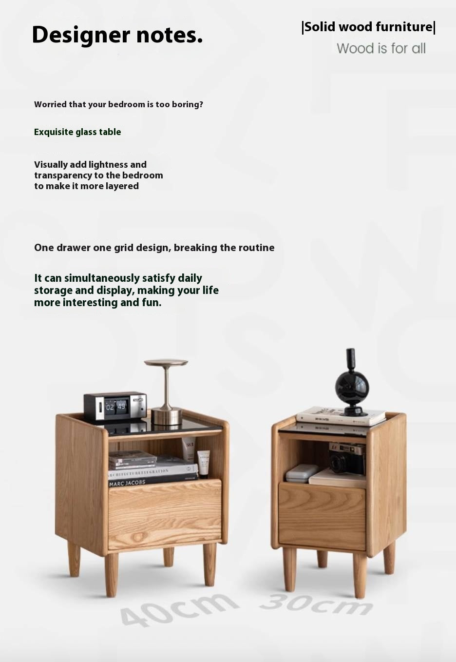 Ash, Cherry, Black walnut, Poplar, Solid Rubberwood Modern Nightstand.