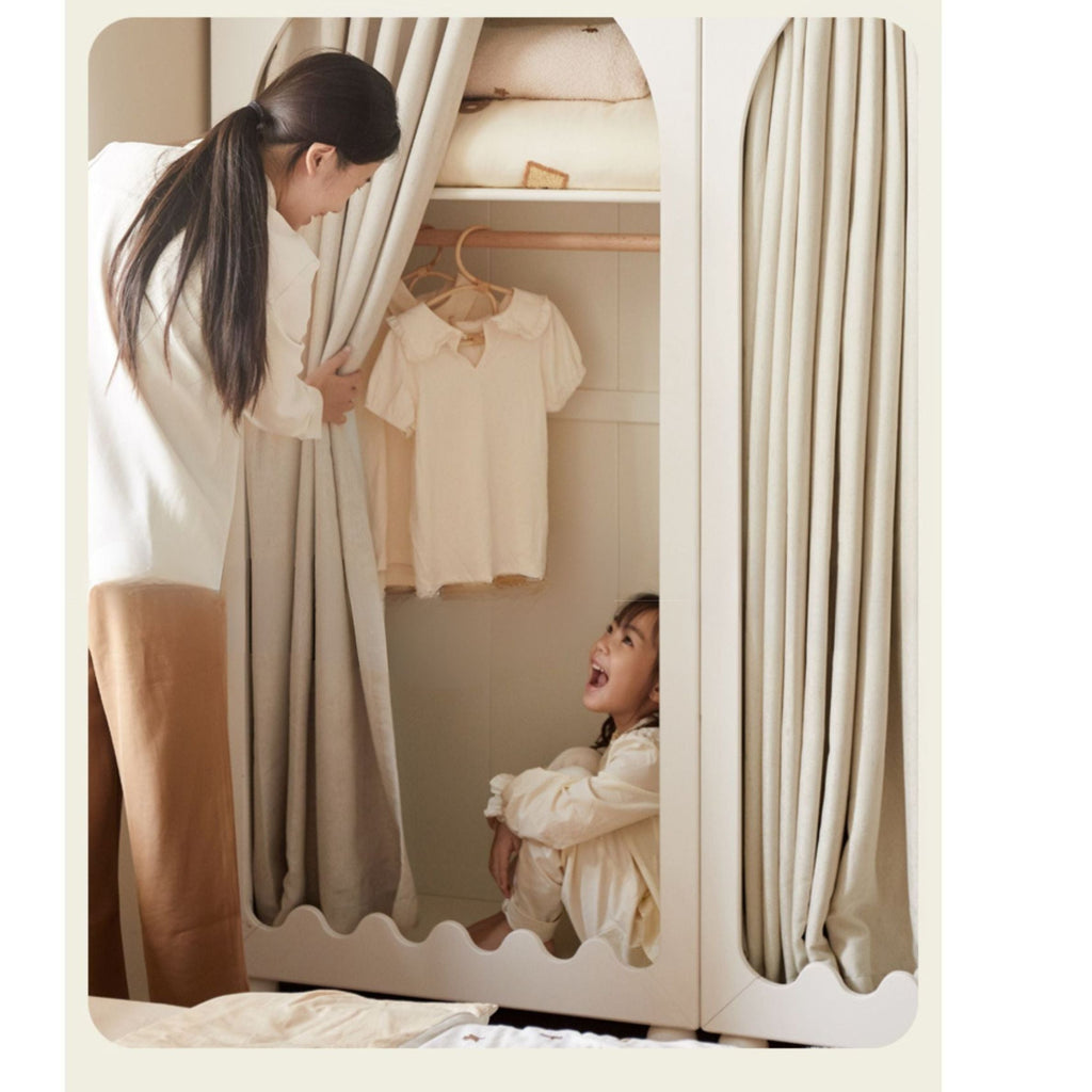 Solid Rubberwood Cream Style Children's Wardrobe