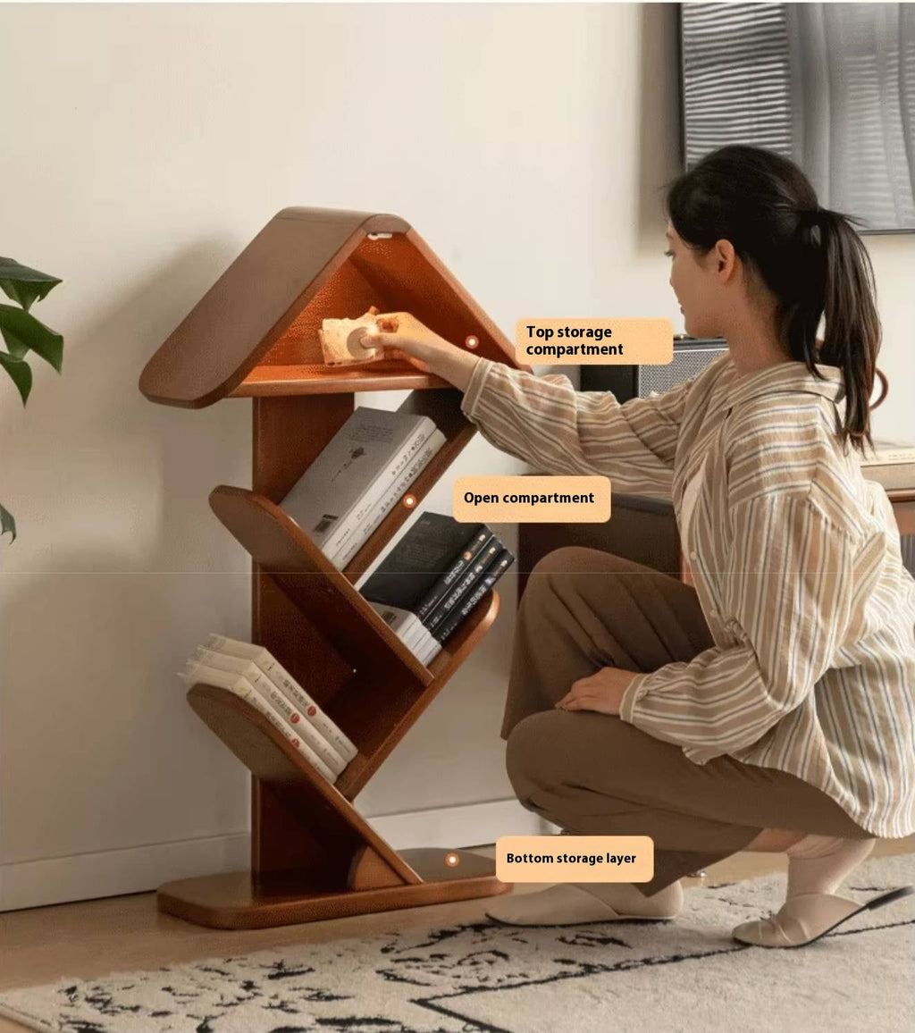 Poplar Solid Wood Mid Century Style Bookshelf And Newspaper Rack