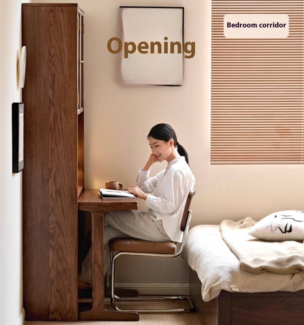 Oak, Black Walnut Solid Wood Office Desk With Integrated Bookshelf