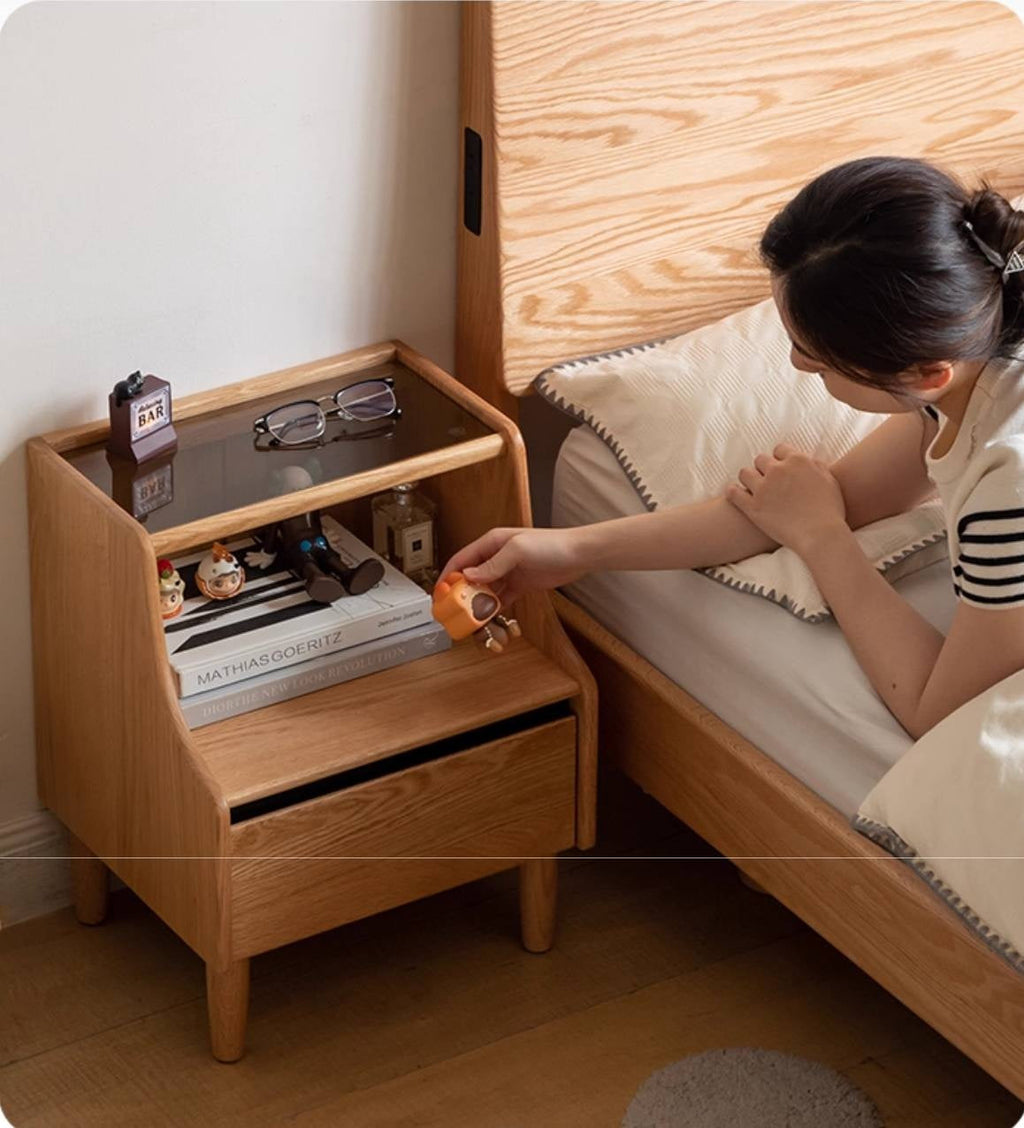 Rubberwood, Oak Solid Wood Log Style Nightstand