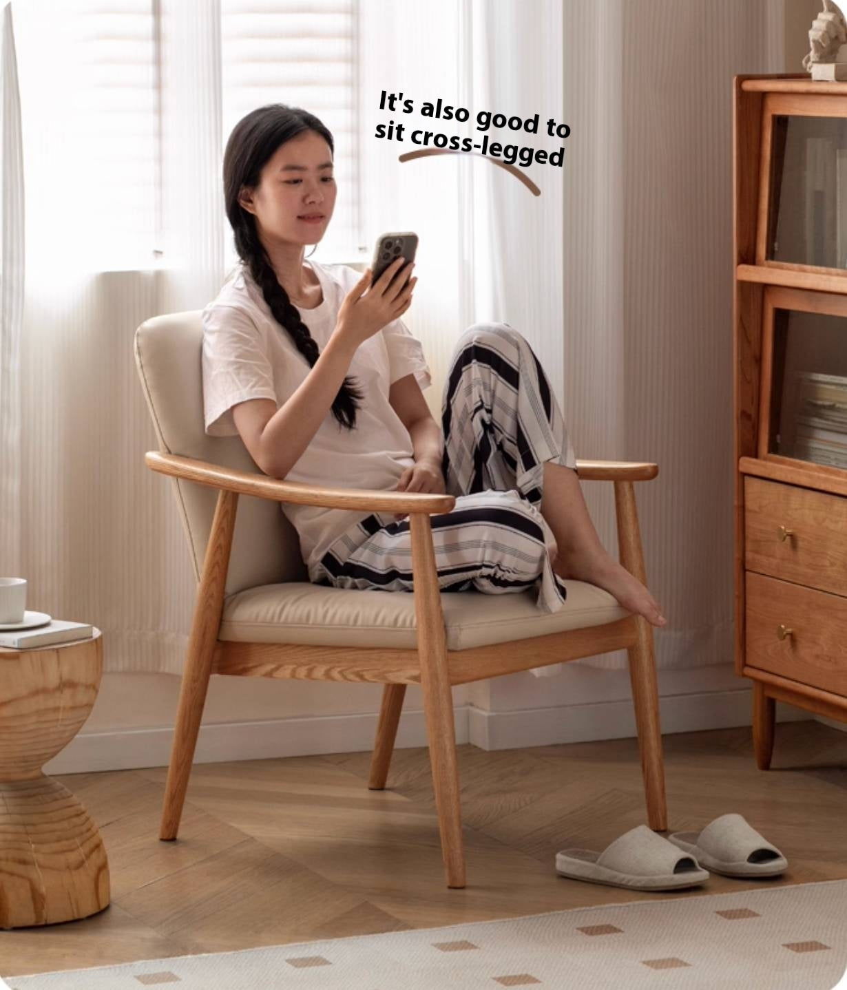 Oak Solid Wood Modern Minimalist Style Leisure Armchair