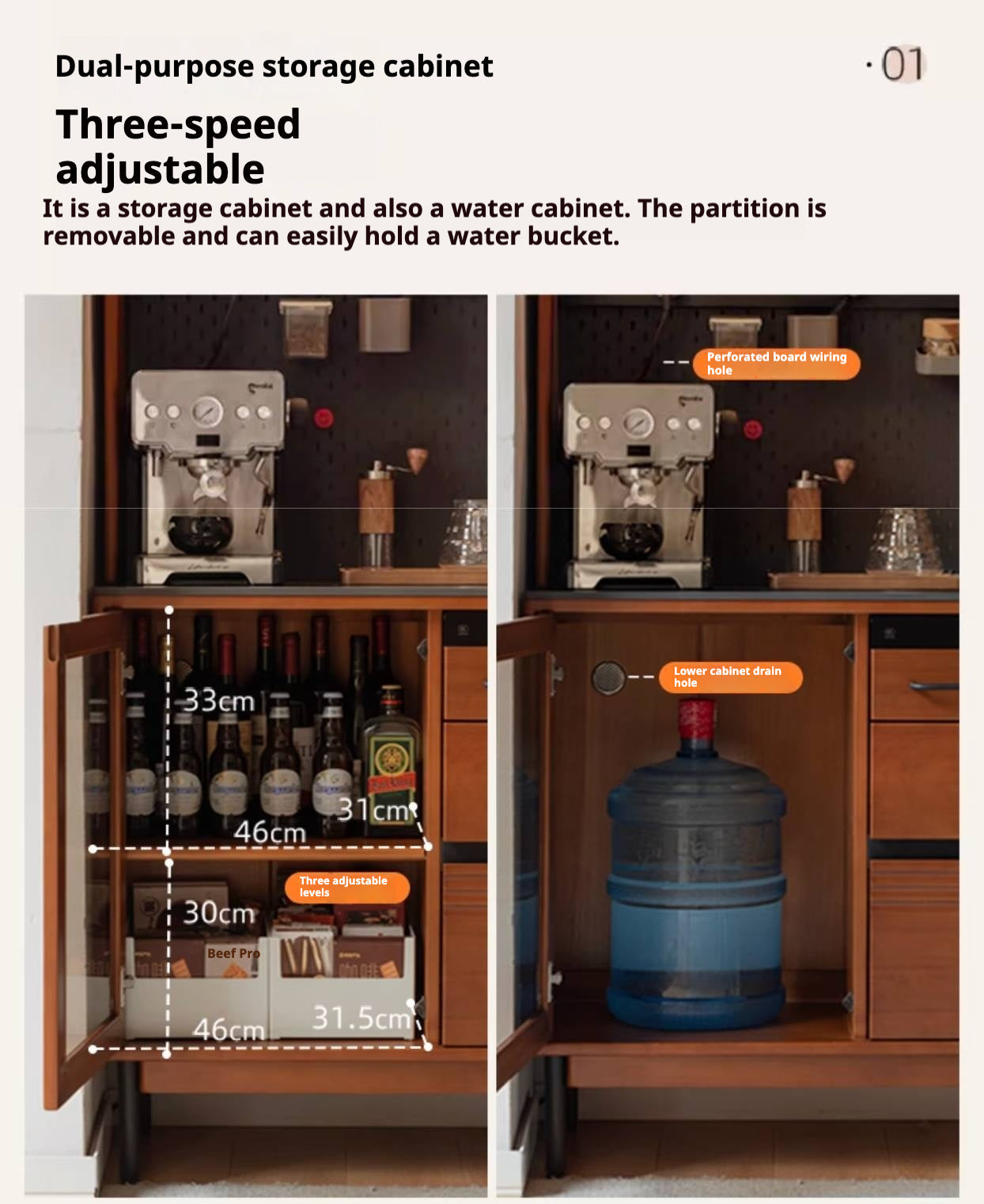 Poplar Solid Wood Antique Style Rock Board Buffet