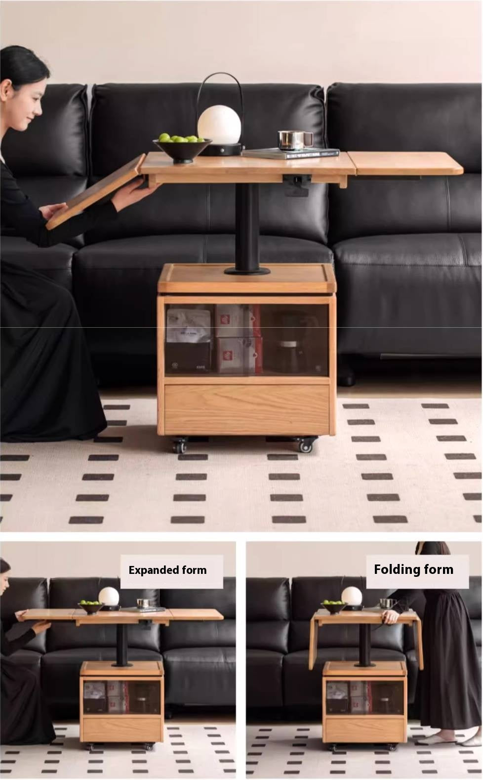 Oak Solid Wood Modern Style Lifting Mobile Coffee Table