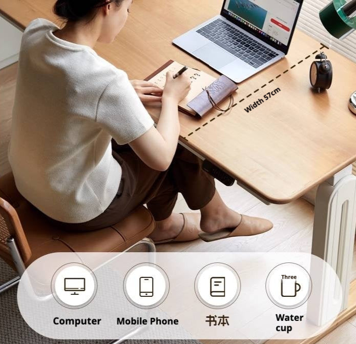 Beech Solid Wood Cream Style Study Electric Lift Desk