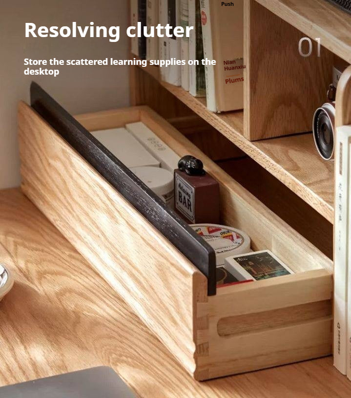 Oak Solid Wood Retractable Storage Desktop Shelf