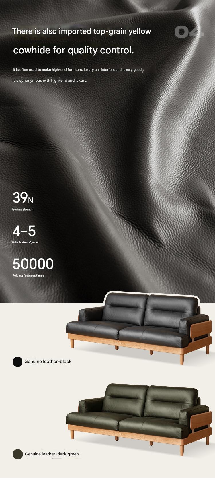 Cherry Solid Wood Modern Leather Sofa