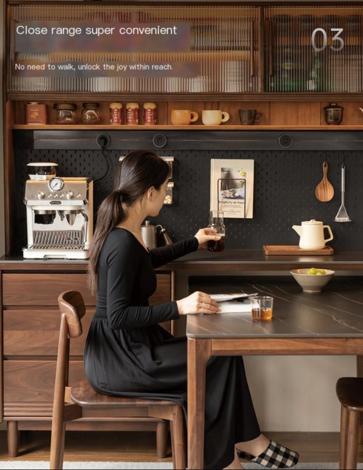 Black Walnut, Oak Solid Wood Light Luxury Style Rock Plate Storage Cabinet