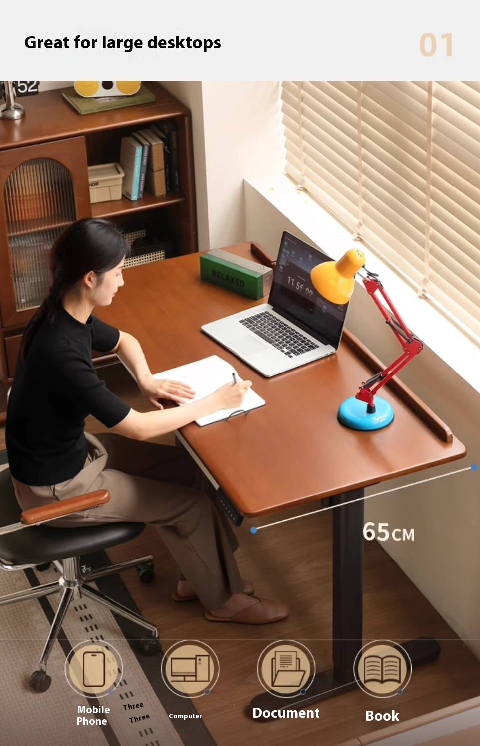 Poplar Solid Wood Antique Style Office Desk With Electric Lift