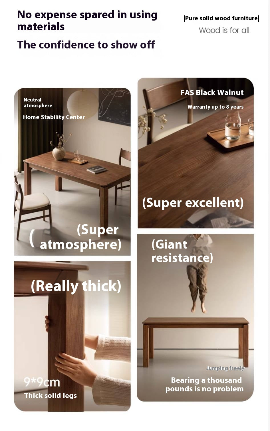 Black Walnut, Ash, Oak Solid Wood Large Board Dining Table