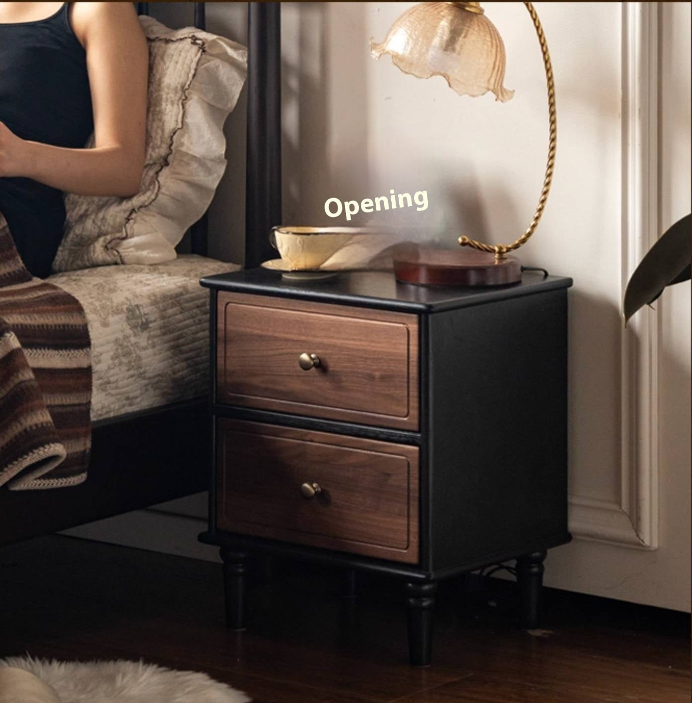 Black Walnut American Retro Style Solid Wood Nightstand