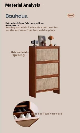 Poplar Solid Wood Rattan Shoe Cabinet Antique Style