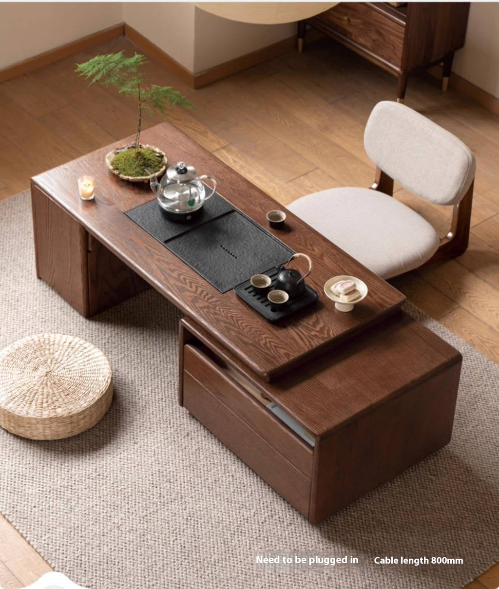 Oak, Black Walnut Solid Wood Telescopic Tea Table