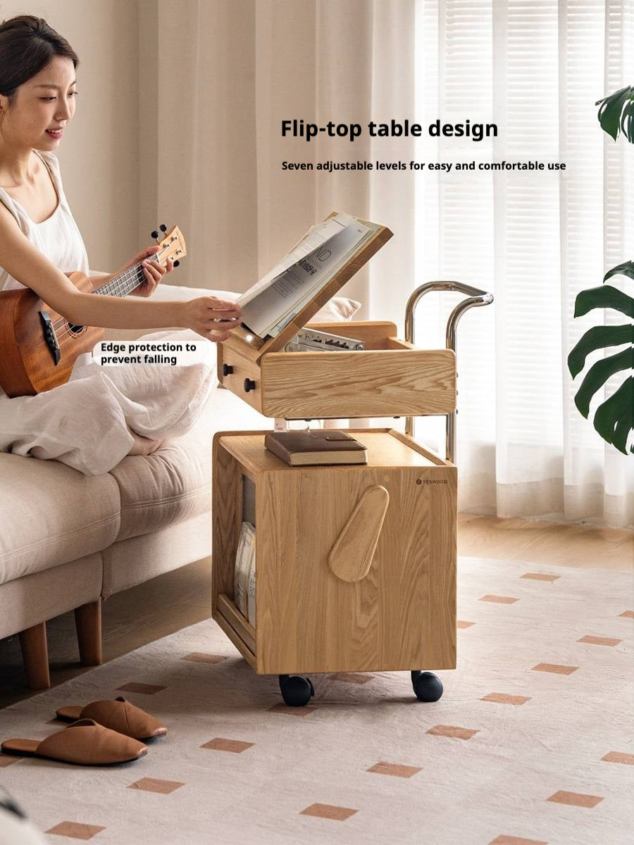 Ash Solid Wood Modern Style Mobile Side Table