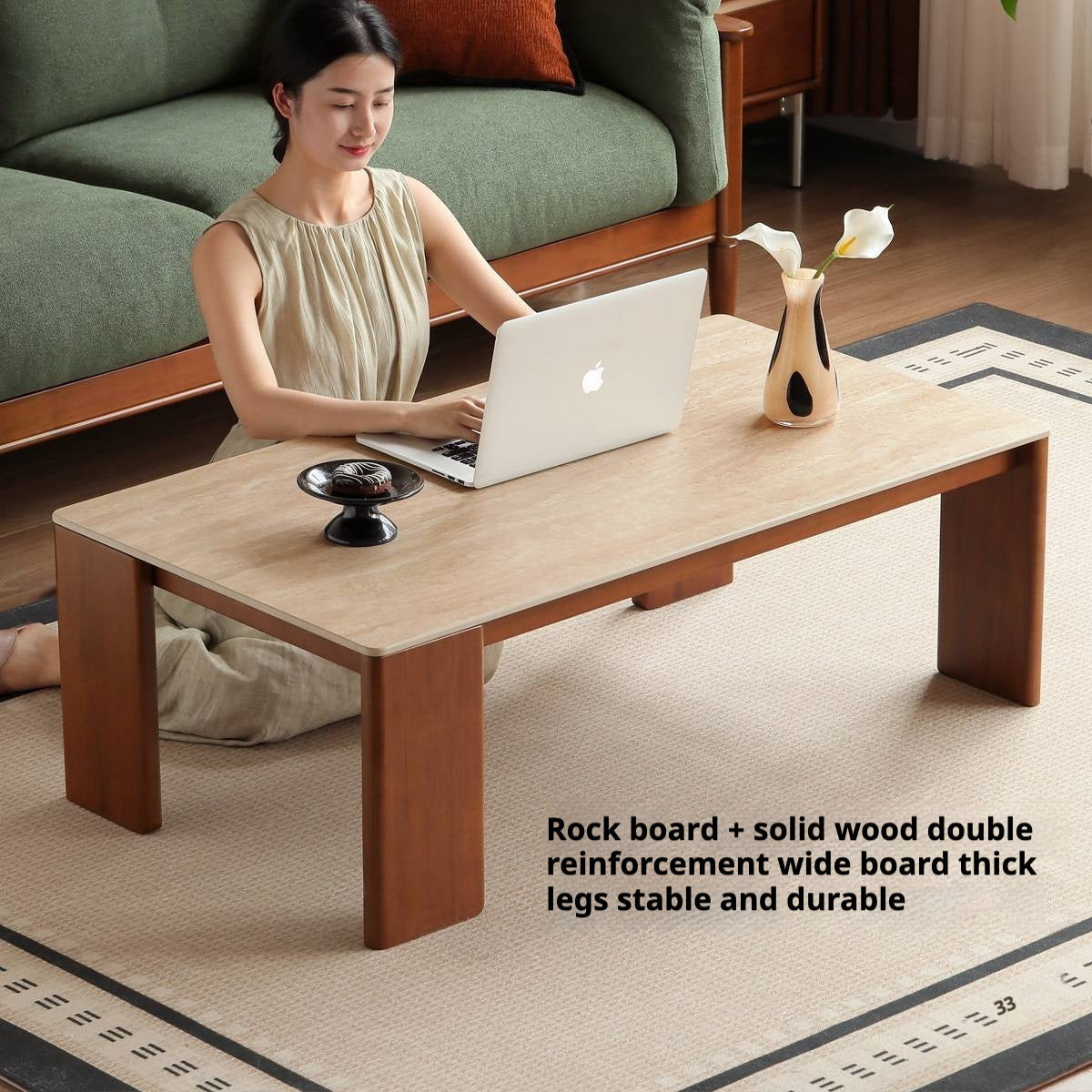 Poplar Solid Wood Medieval Style Rock Plate Coffee Table