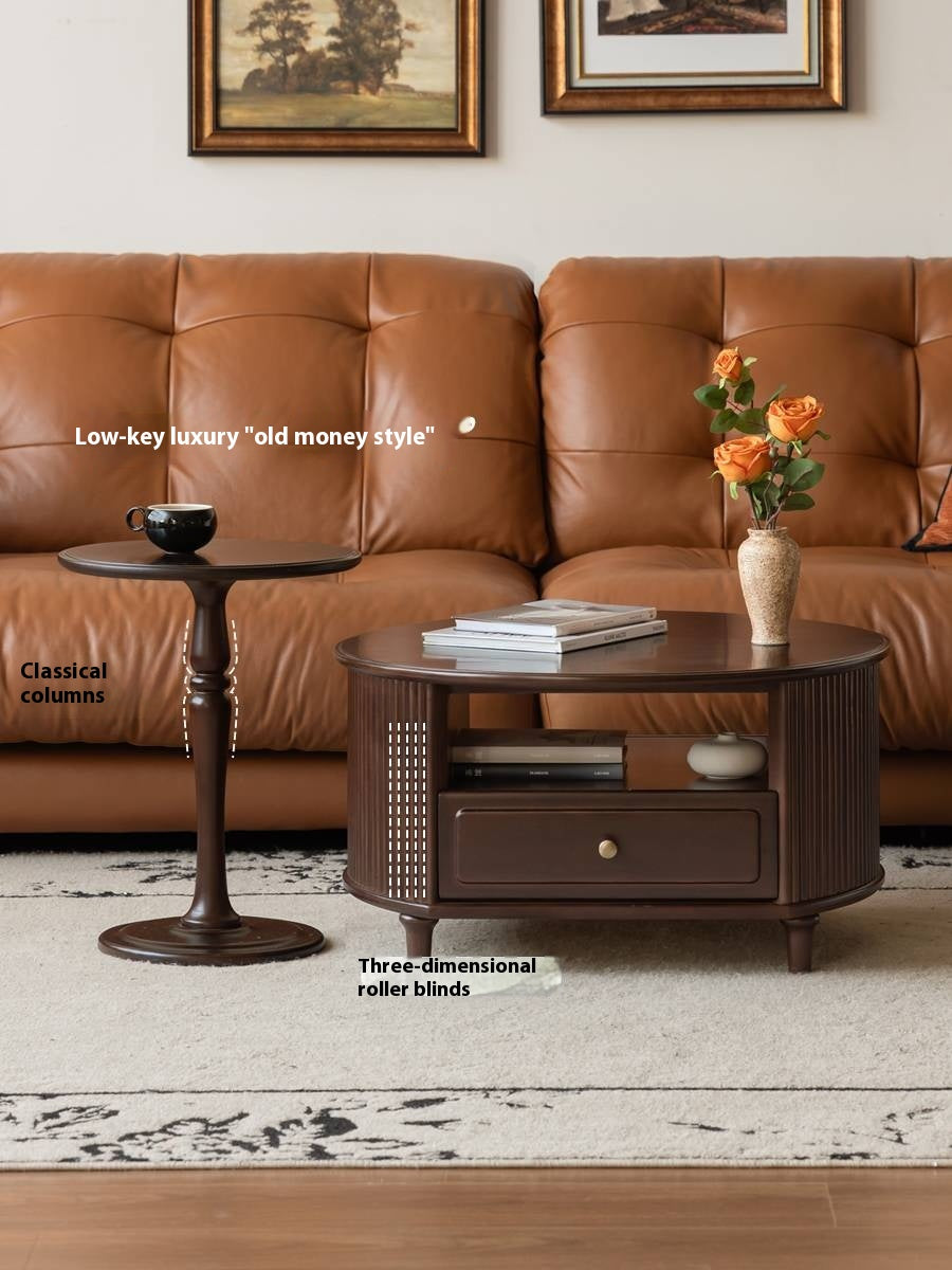 Poplar Solid Wood American Retro Style Round Coffee Table