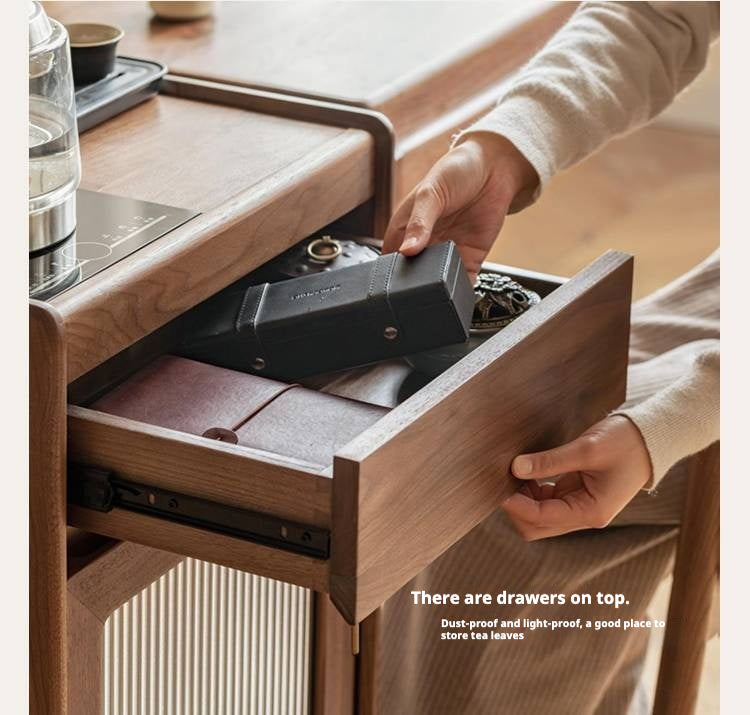 Black Walnut, Oak Solid Mobile Wood Tea Cabinet