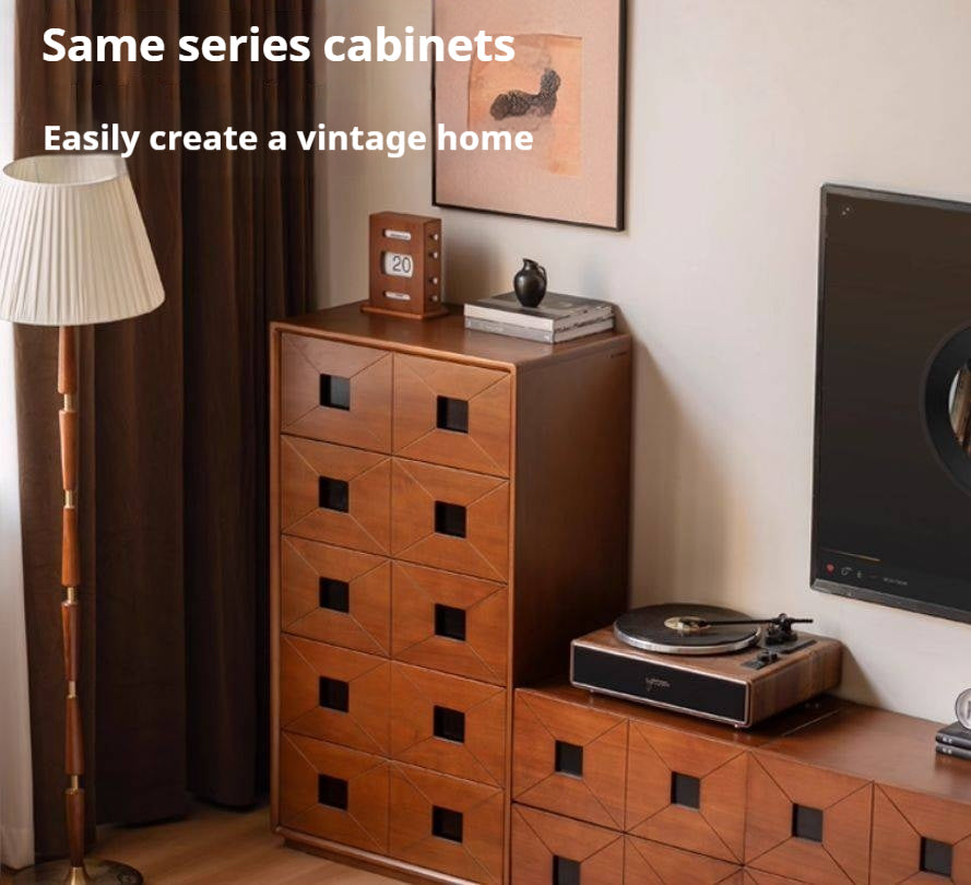 Poplar Solid Wood Medieval Style Drawer Cabinet