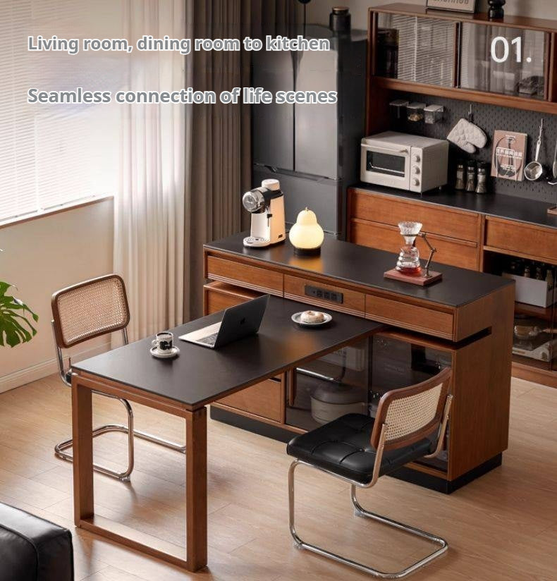 Poplar Solid Wood Island Dining Table Rotatable