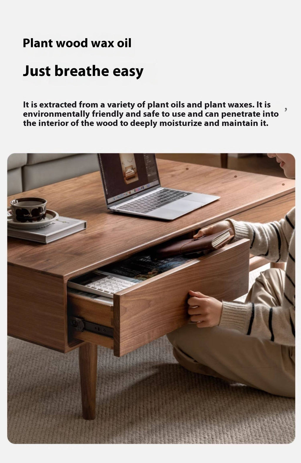 Golden Sandalwood, Black Walnut Solid Wood Rock Plate Tea Table