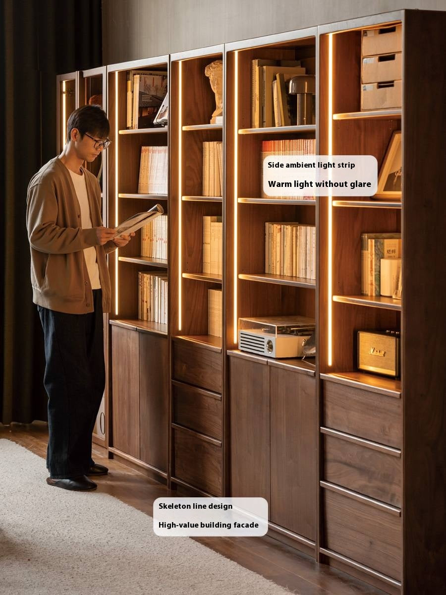Black Walnut Solid Wood Light Luxury Bookcase and Storage