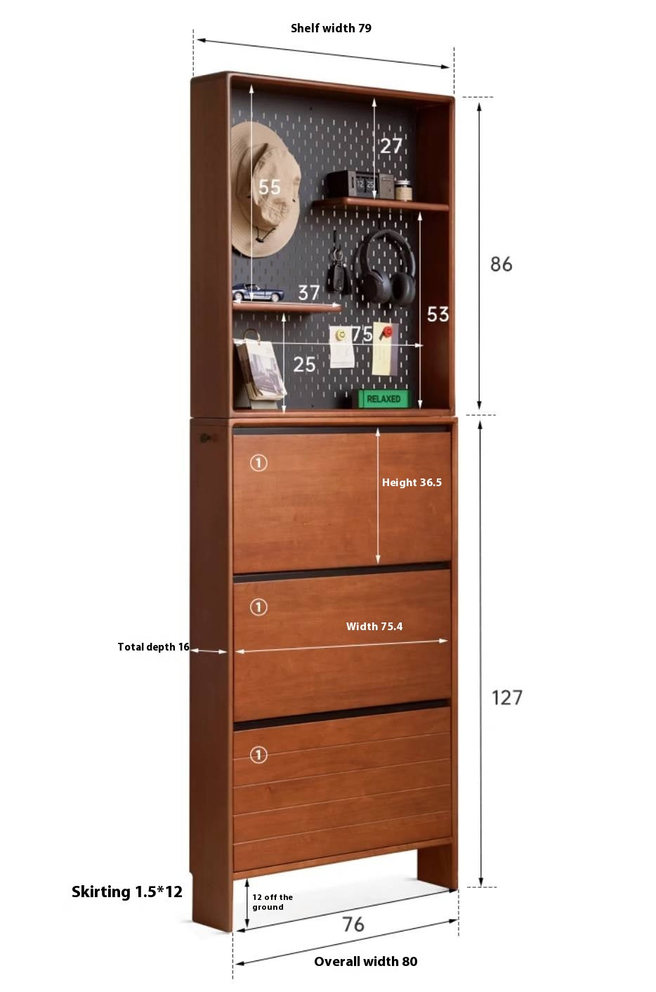 Poplar Solid Wood Middle-Age Ultra-Thin Shoe Cabinet