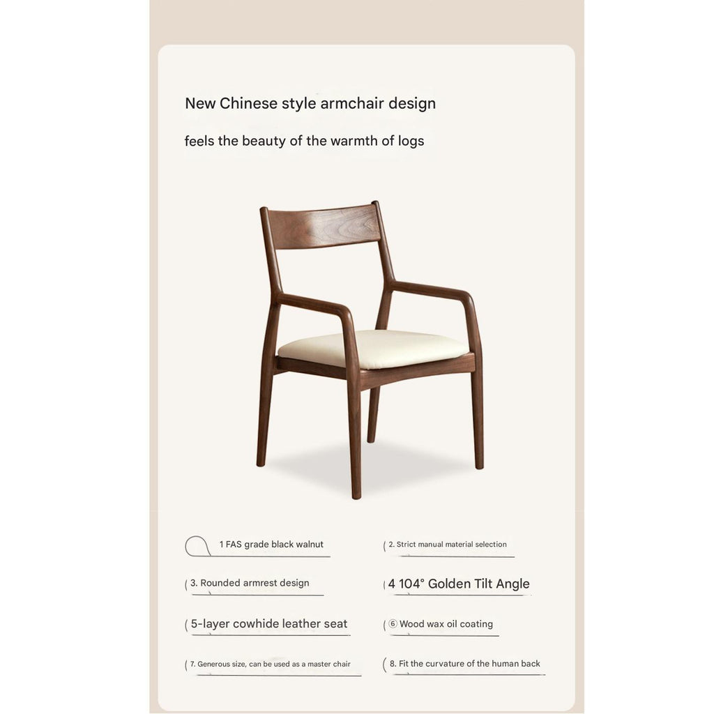 Black Walnut, Oak Solid Wood Retro Soft Pack Dining Chair